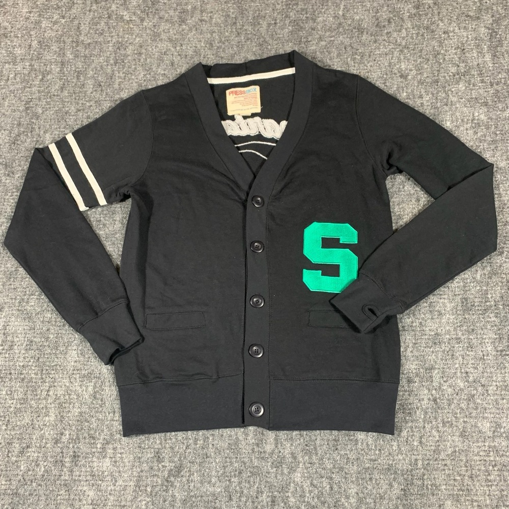 Michigan State Spartans Cardigan Sweater Womens XL Black Letterman Patch College